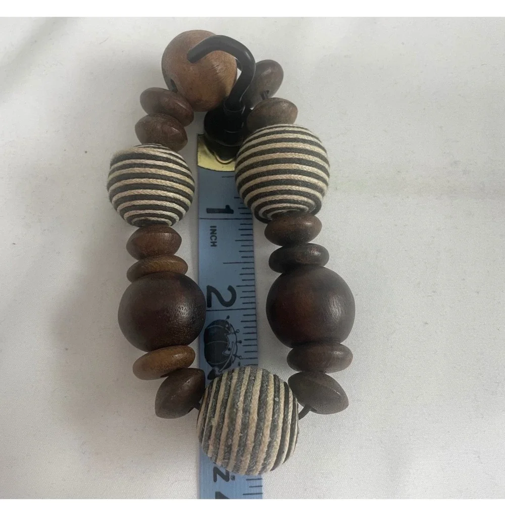 2 Vintage Boho Wood Bead Statement bracelet Black white Striped large Beads 70's